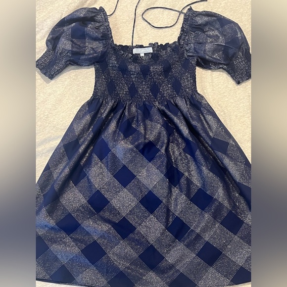 Hill House Athena Blue Plaid Smocked Puff Sleeve Nap Dress worn once - Picture 2 of 5
